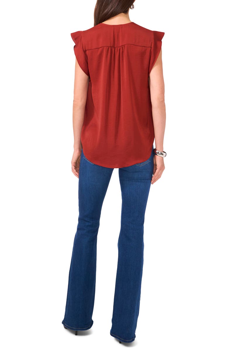 Vince Camuto Ruffle Sleeve Satin Top, Alternate, color, Fired Brick