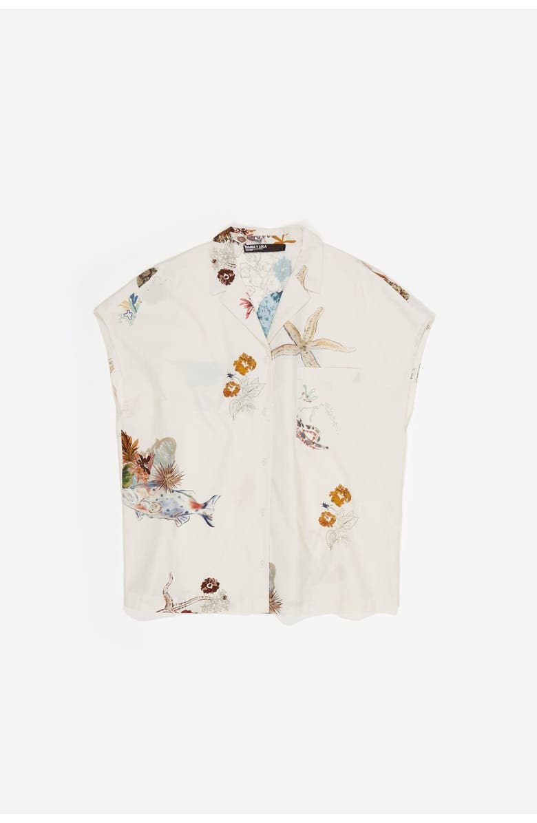 Bimba y Lola Seabed Cotton Cape Shirt, Alternate, color, Seabed Off White