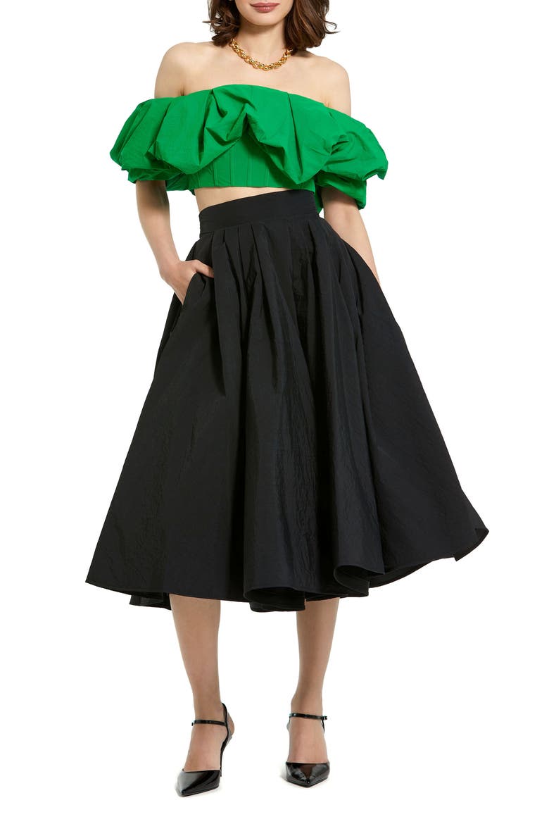 Faille High Waisted A Line Midi Skirt, Alternate, color, Black
