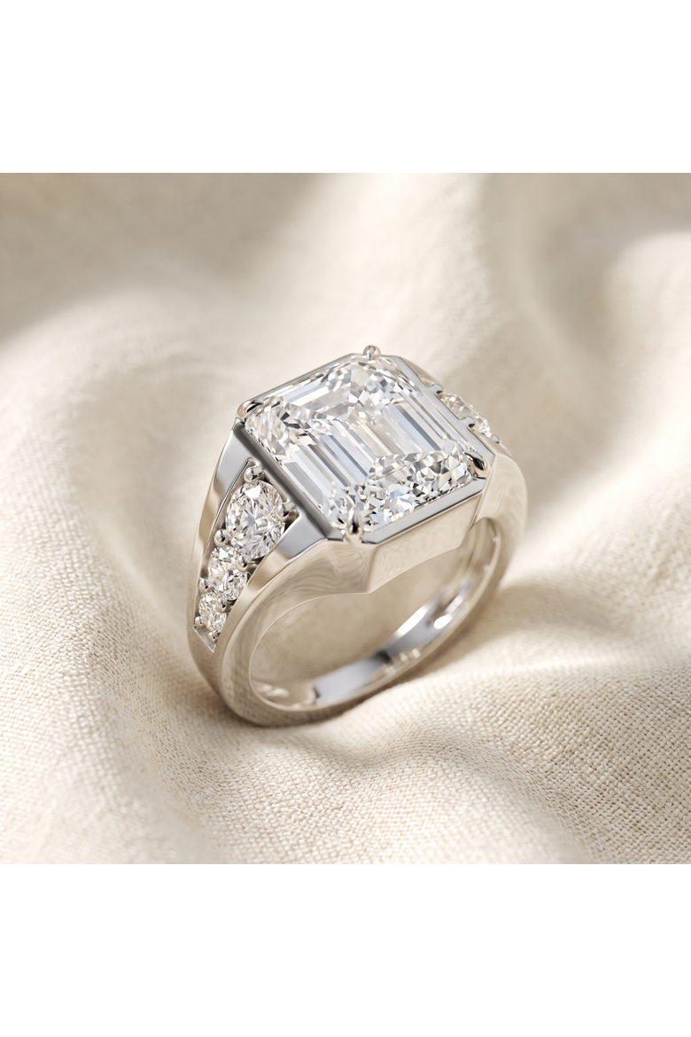 Certified 8ct Men's Mike Emerald Diamond Anniversary Ring Gold Lab Grown, Alternate, color, 10k White Gold