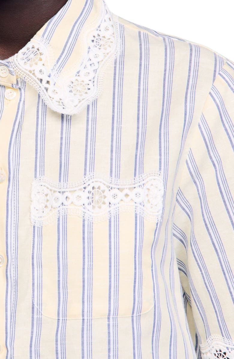 SANDRO Striped cropped shirt, Alternate, color, Ecru / Jean