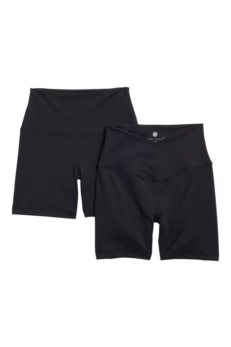 2-Pack Lux Crossover Front High Waist Bike Shorts, Main, color, BLACK/BLACK