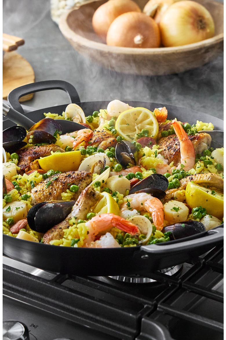 x Bobby Flay 15" Carbon Steel Paella Pan, Alternate, color, BLACK