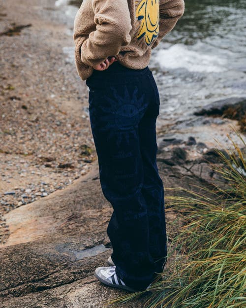Samii Ryan Overdye Printed Smiley Denim Pants In Dark Blue