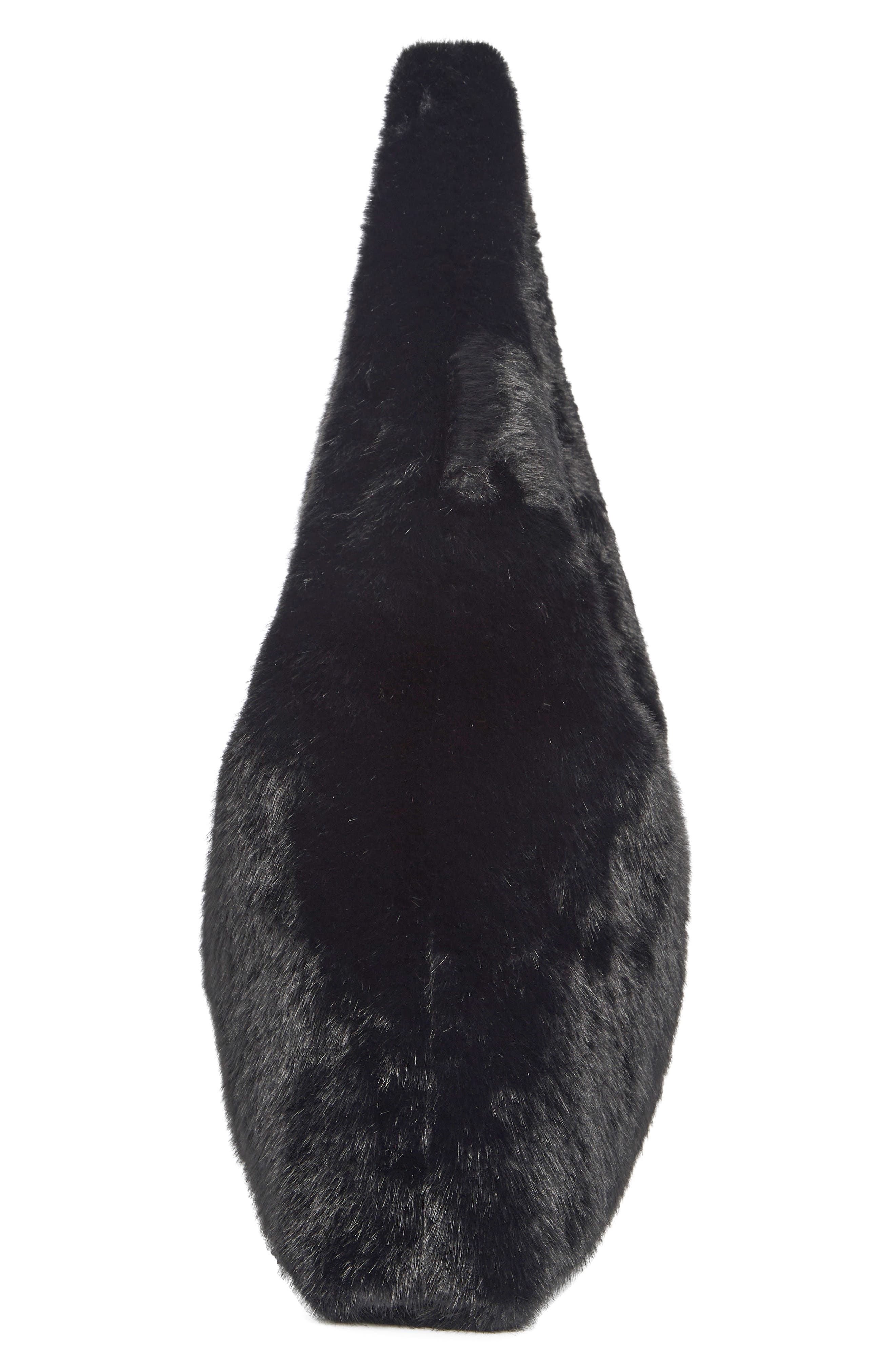 Triangle Faux Fur Hobo Bag, Alternate, color, BLACK