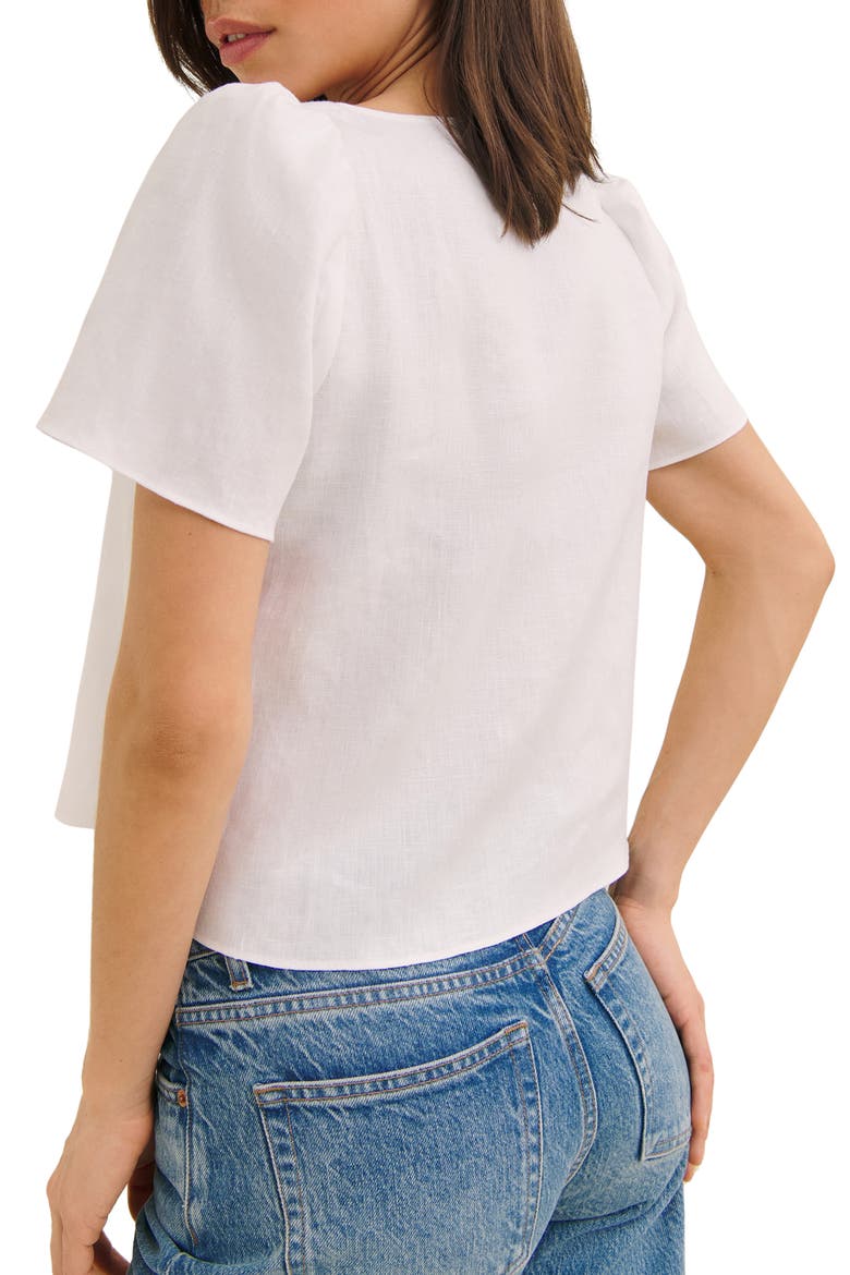 Mayla Tie Keyhole Linen Top, Alternate, color, WHITE