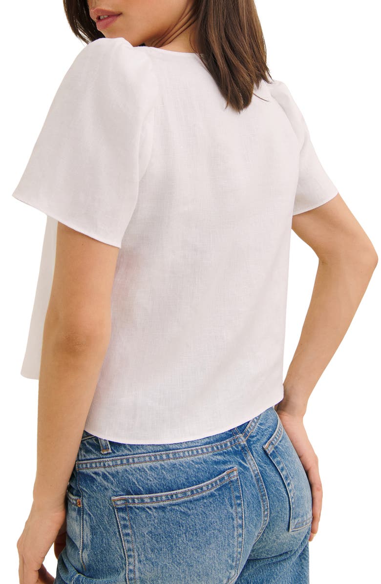 Reformation Mayla Tie Keyhole Linen Top, Alternate, color, White