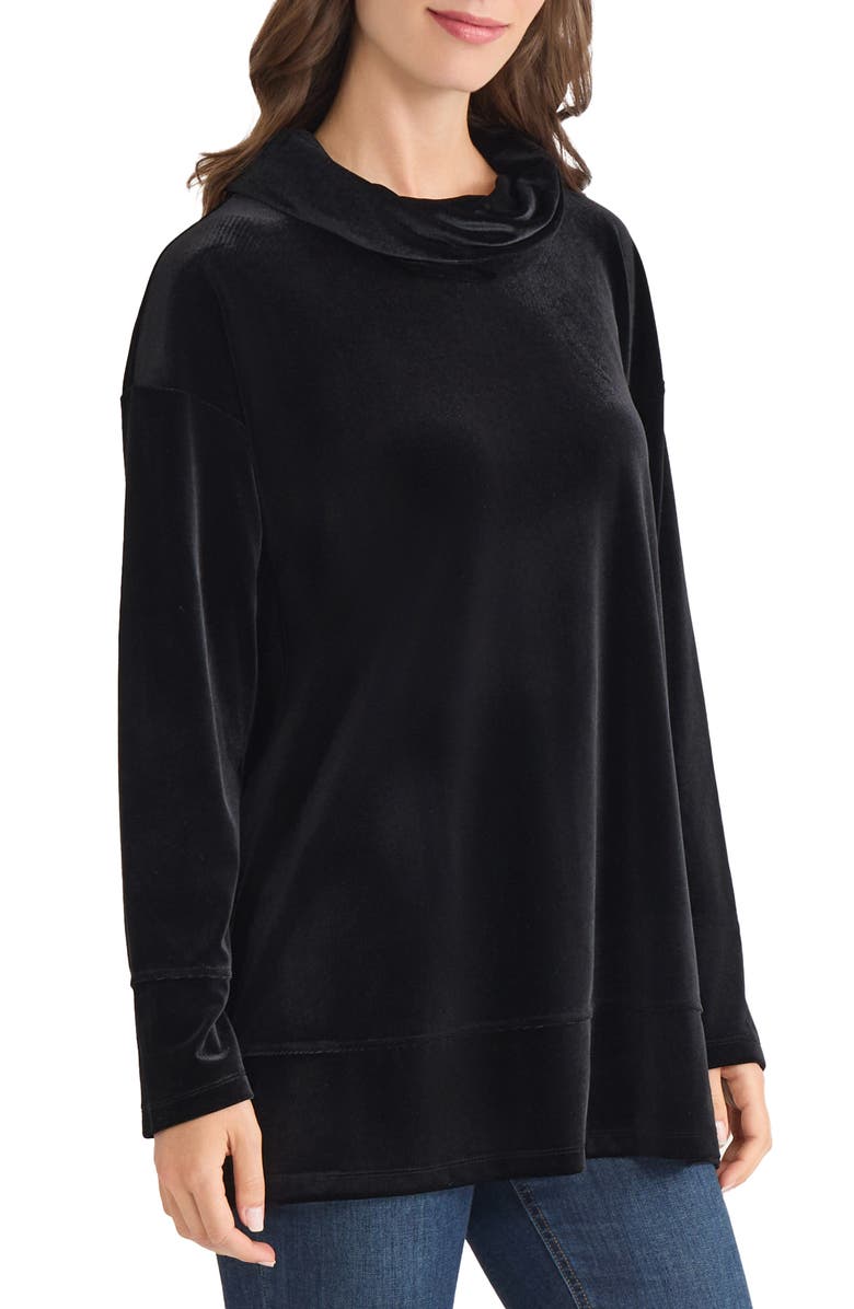 Jones New York Velour Cowl Neck Tunic, Alternate, color, Jones Black