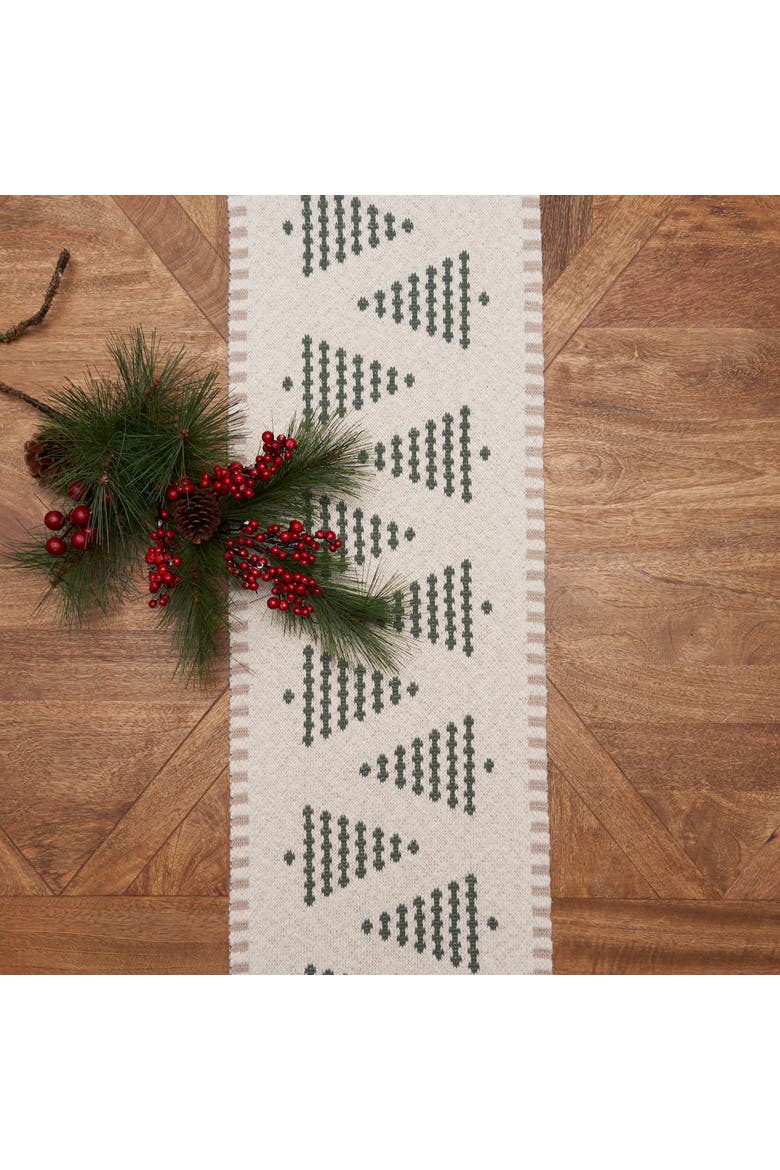 Evergreen Pine Tree Forest Striped Christmas Runner 14" x 72", Alternate, color, Green