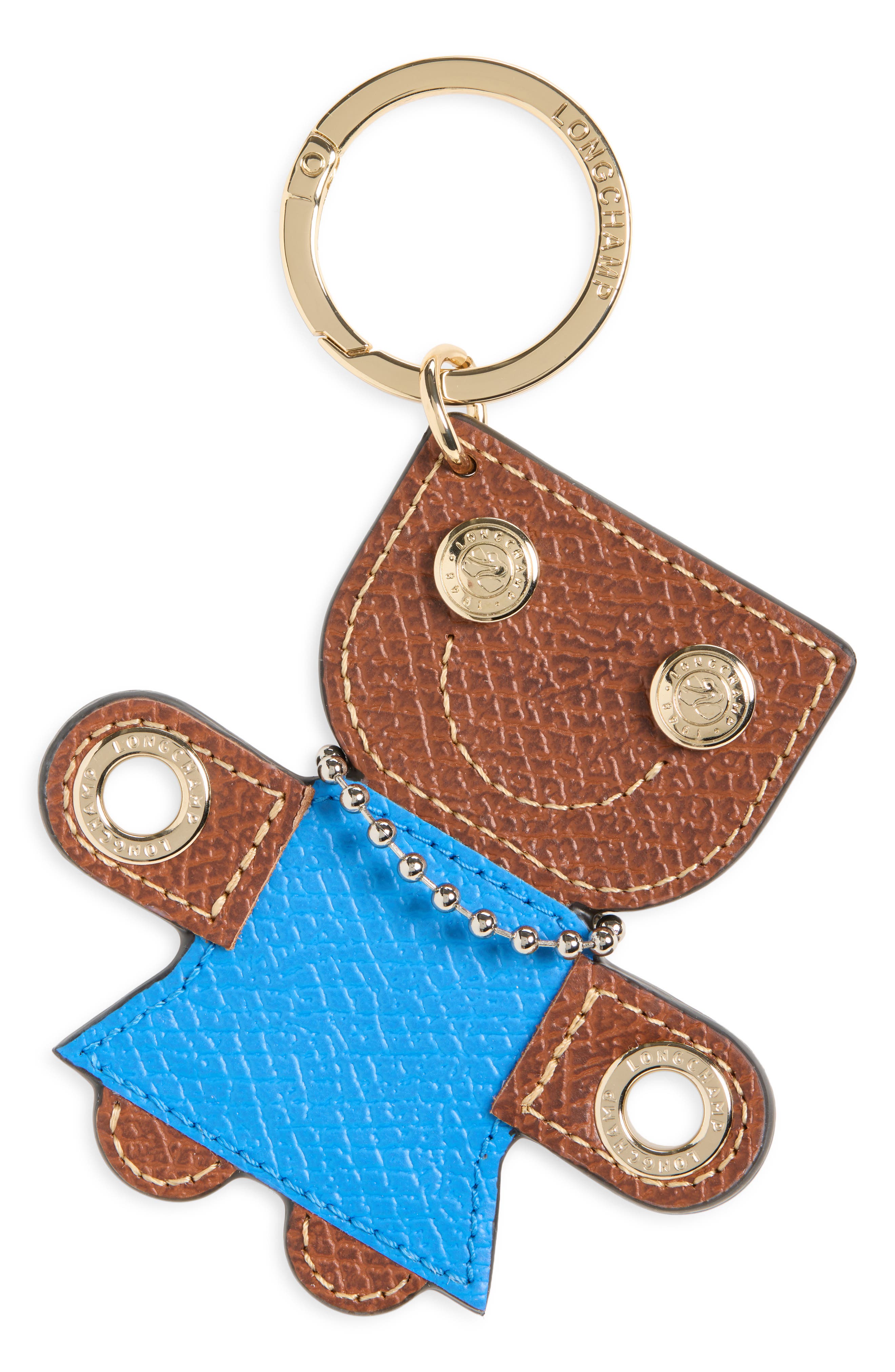 Longchamp Les Champs Leather Key Ring, Main, color, Azure