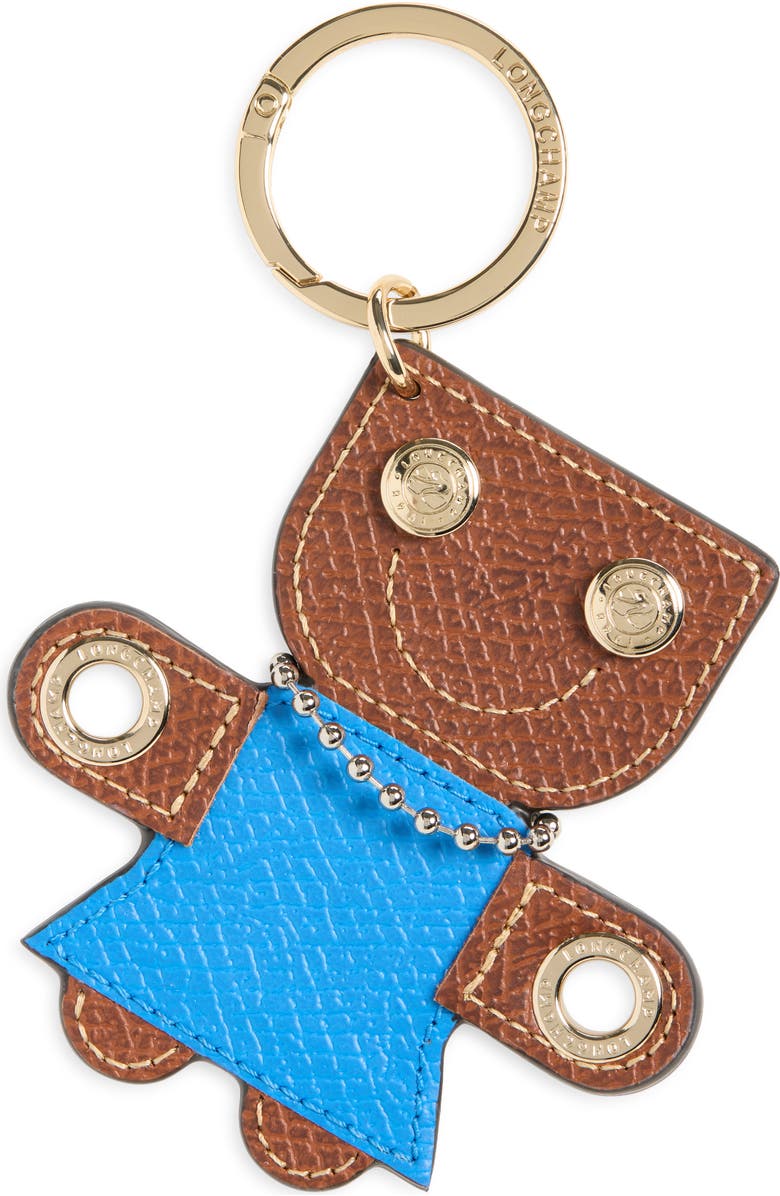 Longchamp Les Champs Leather Key Ring, Main, color, Azure