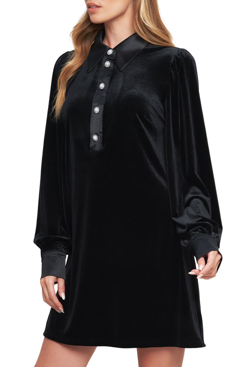 Velvet Long Sleeve Minidress, Alternate, color, BLACK