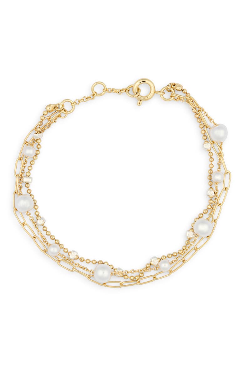 Faux Pearl Triple Layer Bracelet, Main, color, CLEAR- WHITE- GOLD