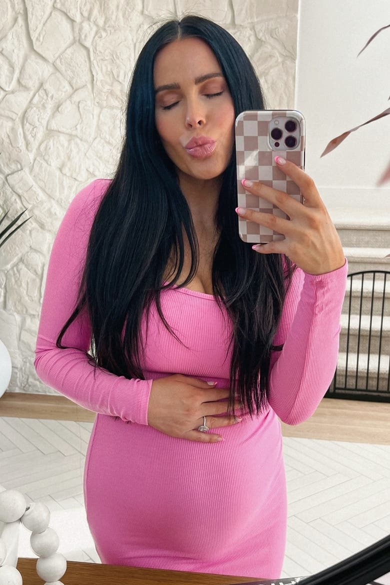Ribbed Long Sleeve Square Neck Maxi Dress, Alternate, color, Pink