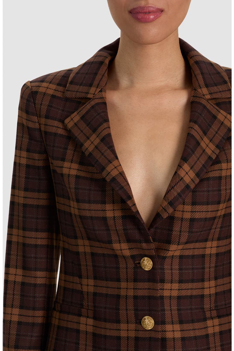 Macey Shrunken Plaid Blazer, Alternate, color, DARK CHOCOLATE/ CAMEL