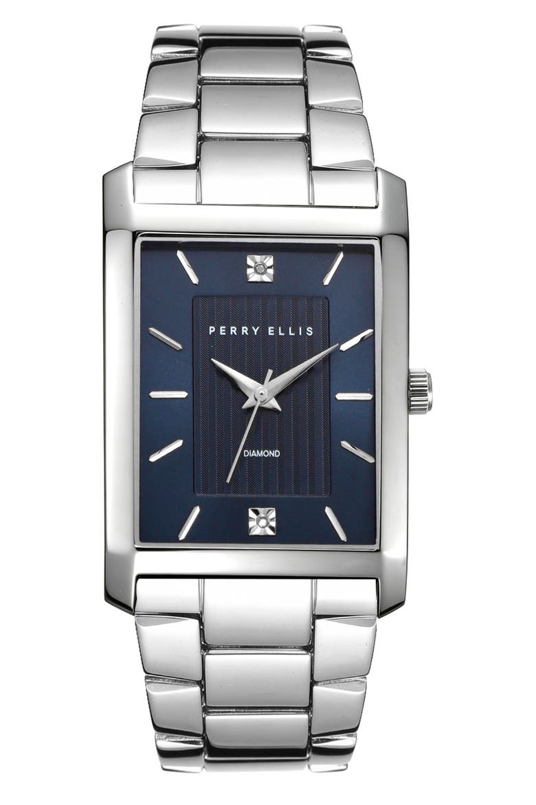 Slim Rectangular Diamond Bracelet Watch, 31mm x 40mm, Main, color, SILVER