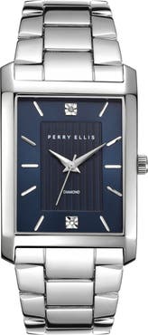 Perry Ellis Slim Rectangular Diamond Bracelet Watch, 31mm x 40mm