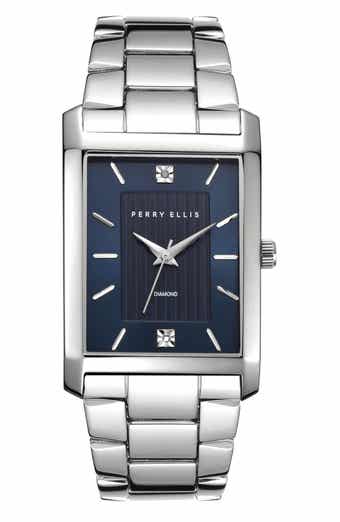 Perry Ellis Slim Rectangular Diamond Bracelet Watch, 31mm x 40mm