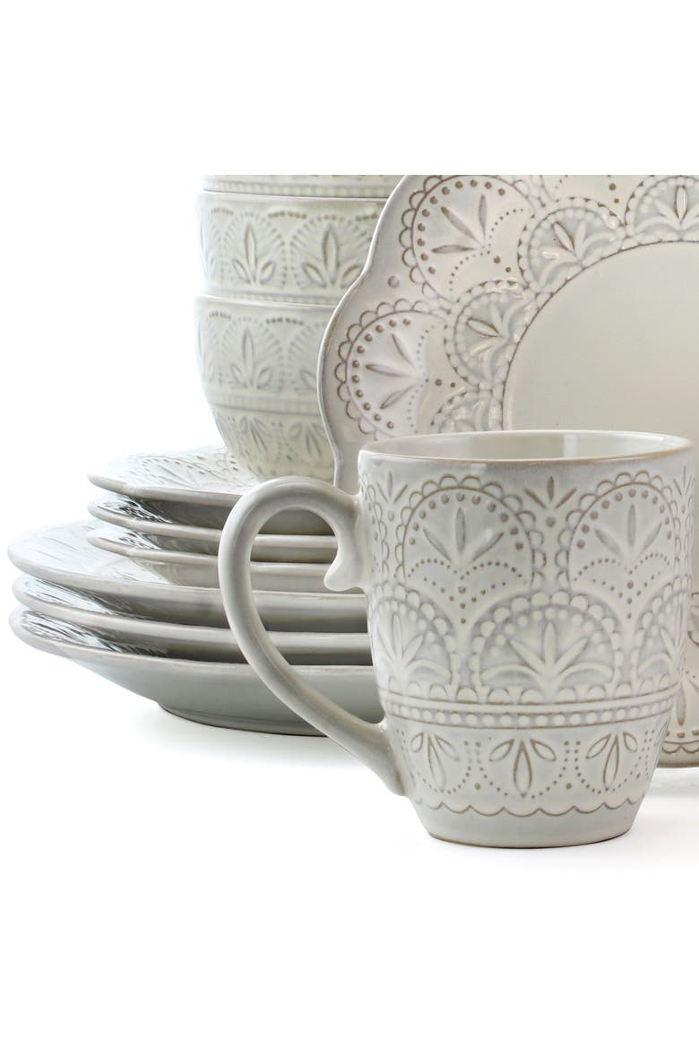 White Lace 16 Piece Stoneware Dinnerware Set, Alternate, color, White