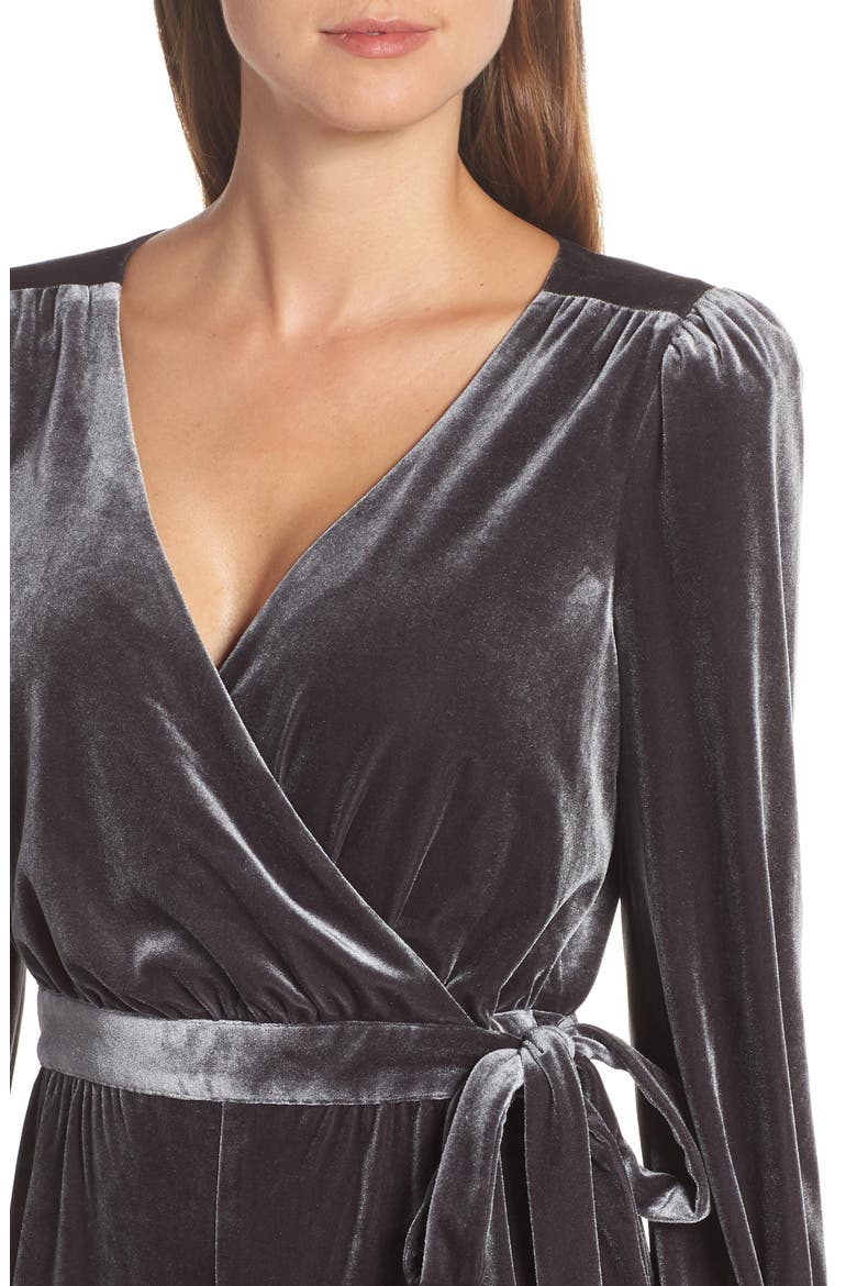Wrap Look Velvet Jumpsuit, Alternate, color, GREY