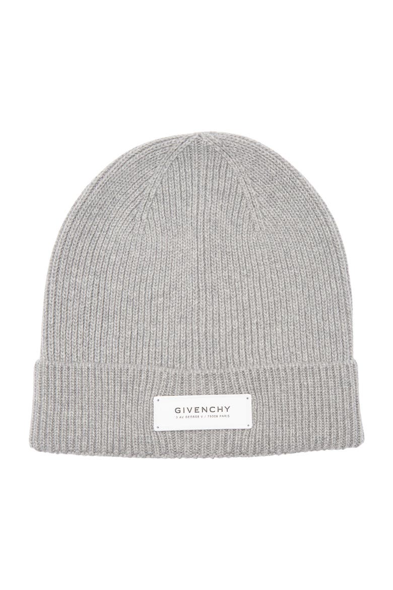 Logo Patch Ribbed Wool Blend Beanie, Main, color, GREY WHITE