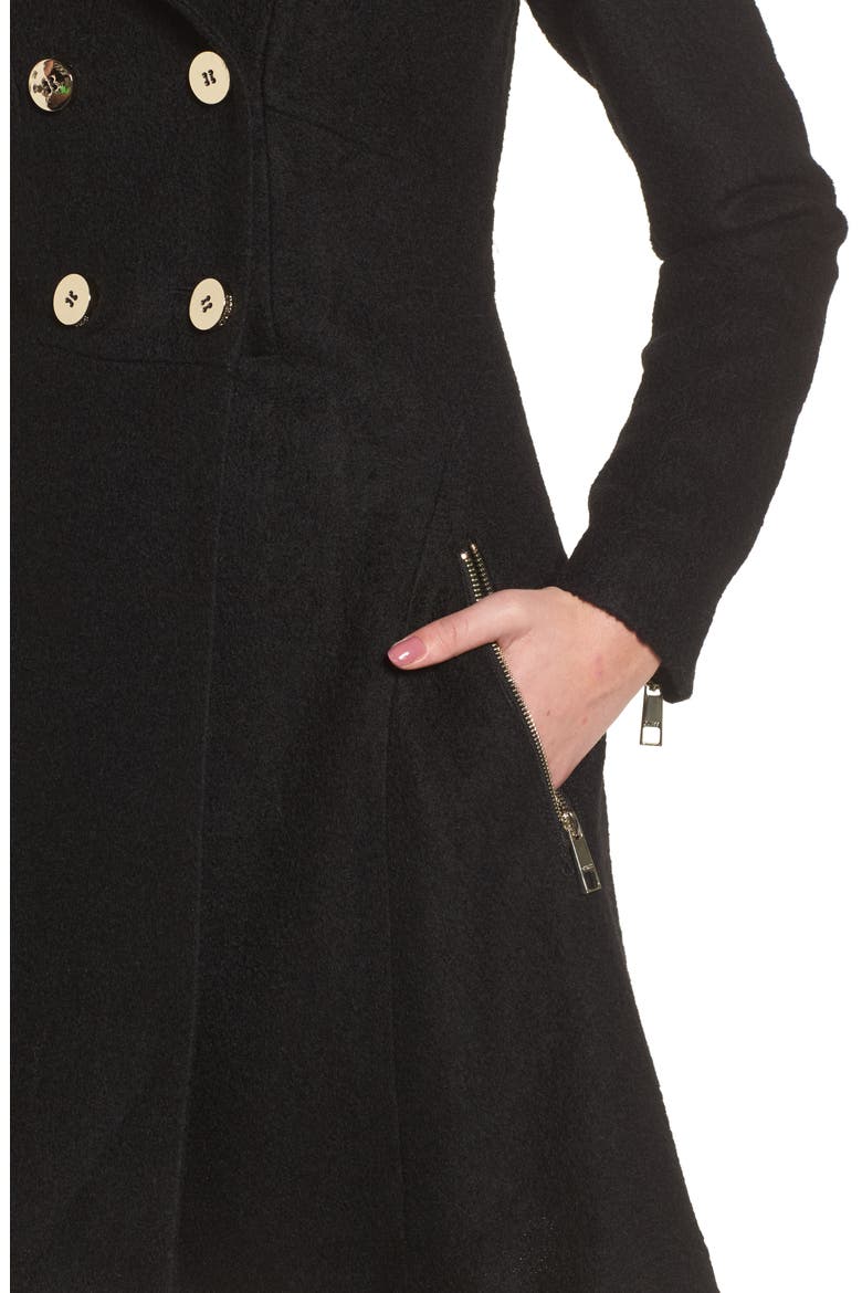 Double Breasted Boiled Wool Peacoat, Alternate, color, BLACK