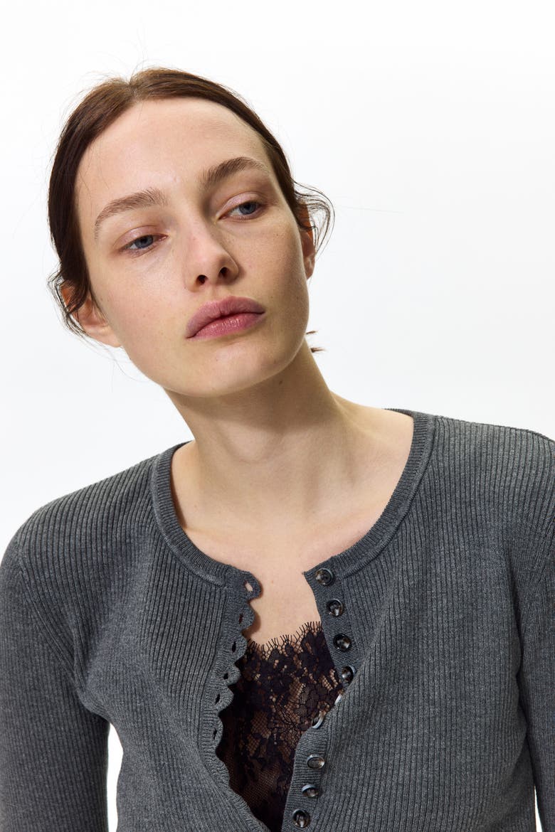 Ribbed Cardigan, Main, color, Dark gray melange
