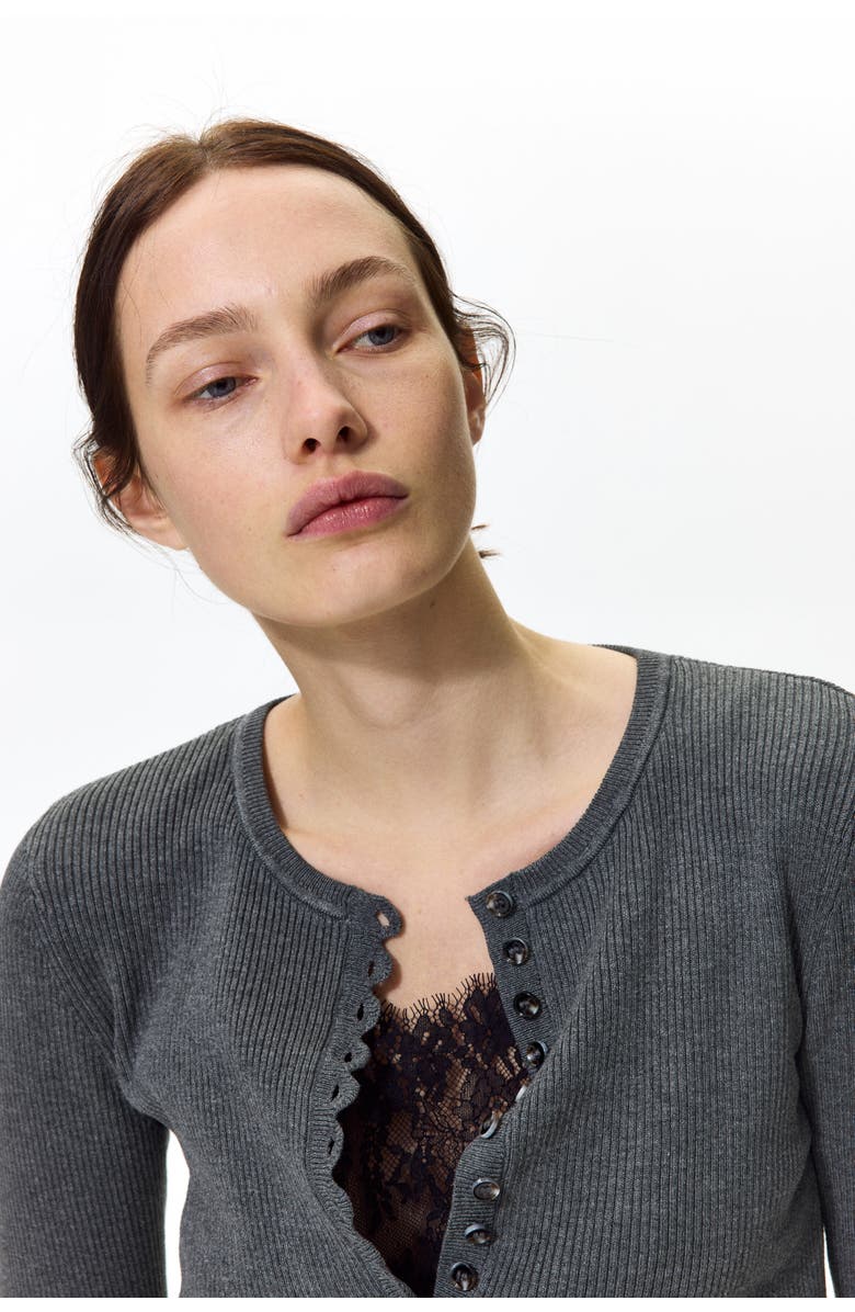 H&M Ribbed cardigan, Main, color, Dark Gray Melange
