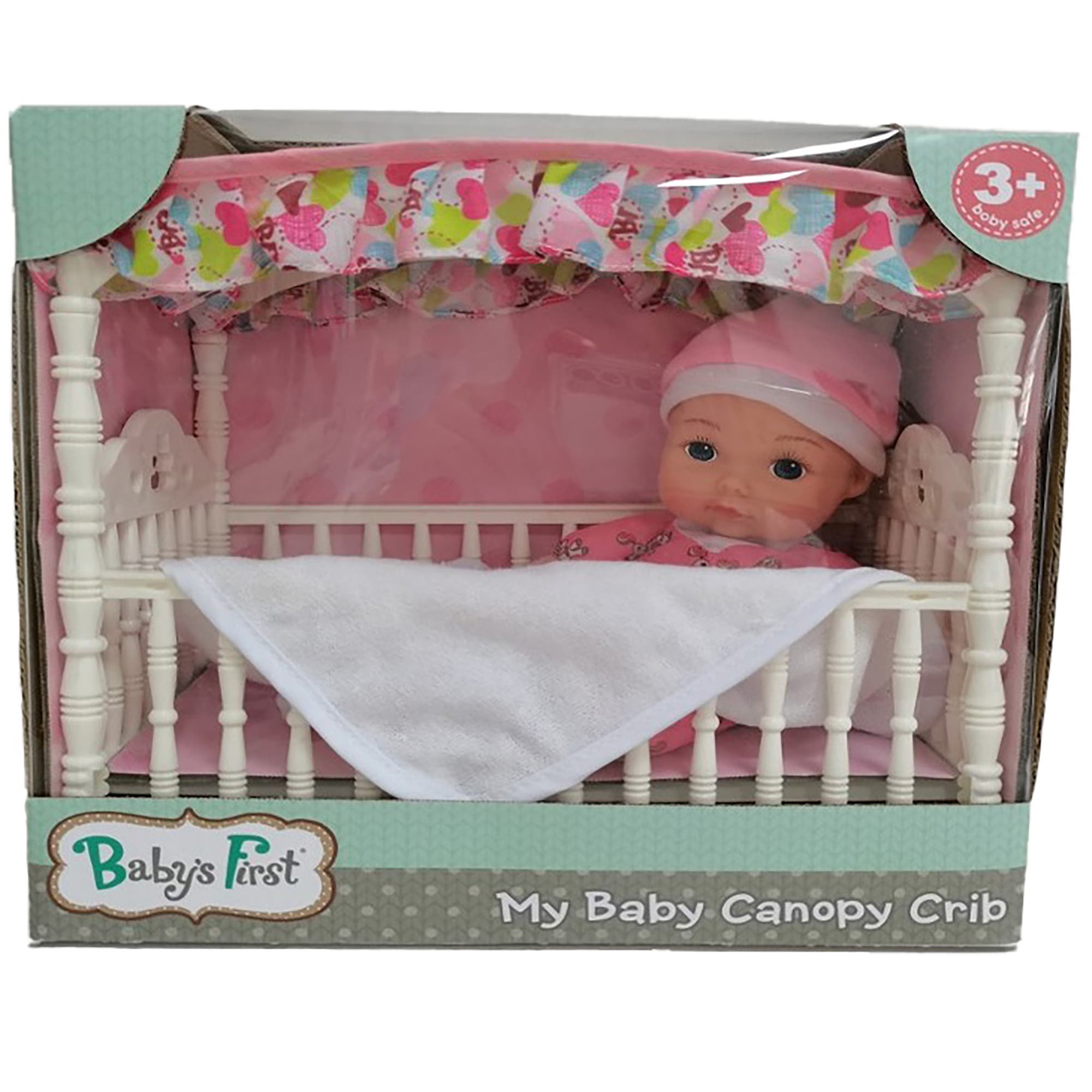 Baby's First Canopy Crib With Toy Doll in Multicolored 
