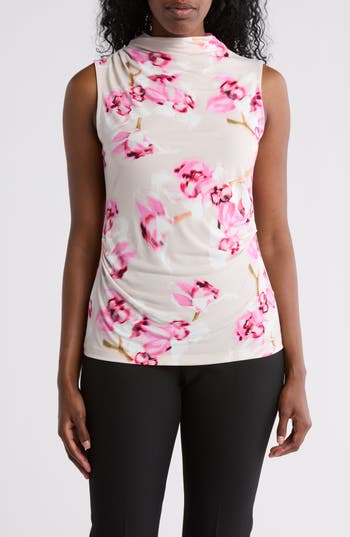 CALVIN KLEIN CALVIN KLEIN MOCK NECK SLEEVELESS DRAPED TOP