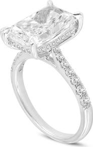 LuvMyJewelry Bayan 14K White Gold Radiant Cut Lab Grown Diamond Hidden Halo Engagement Ring - 5.5 Ct