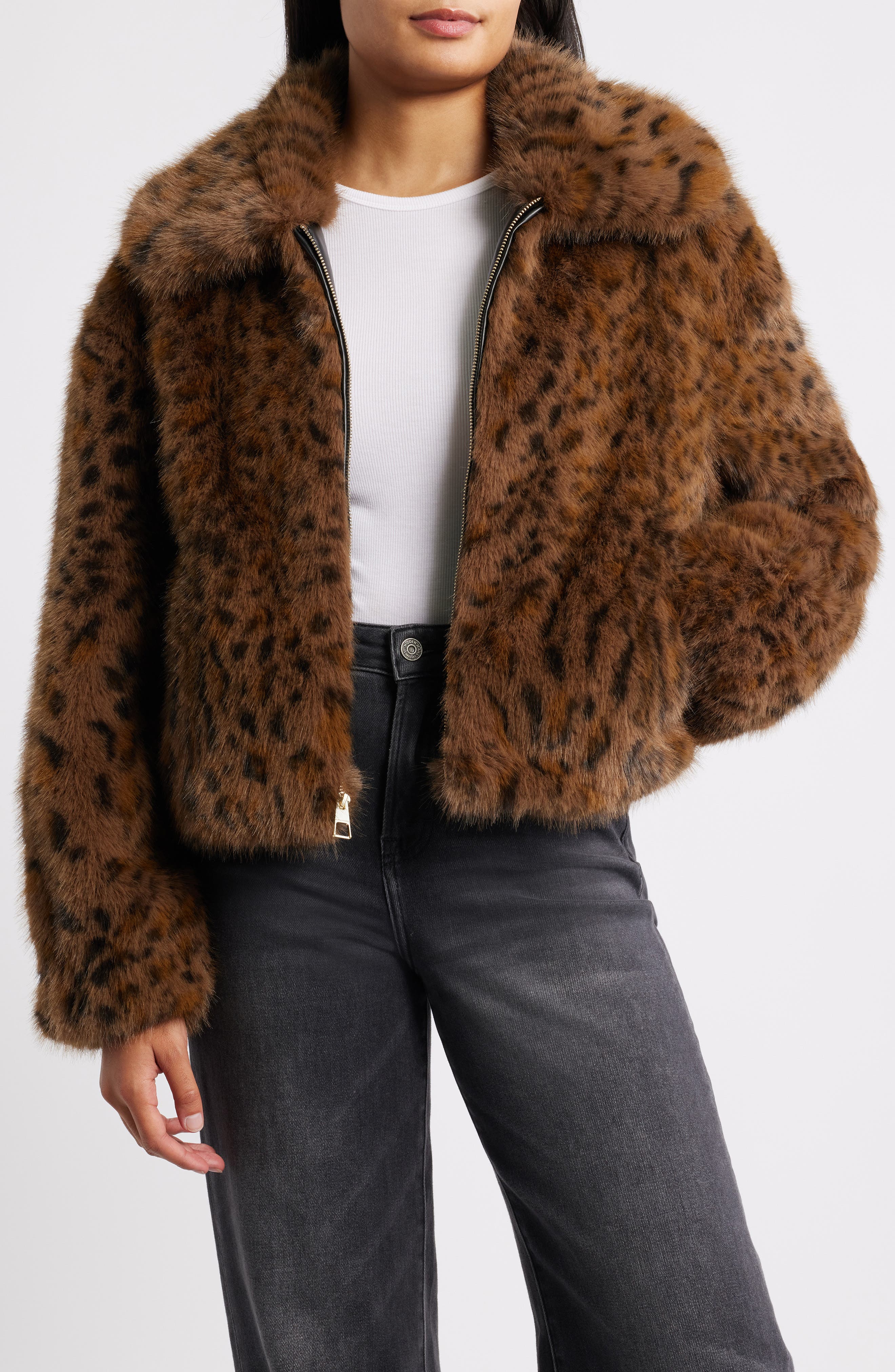 BCBG Cropped Faux Fur Jacket