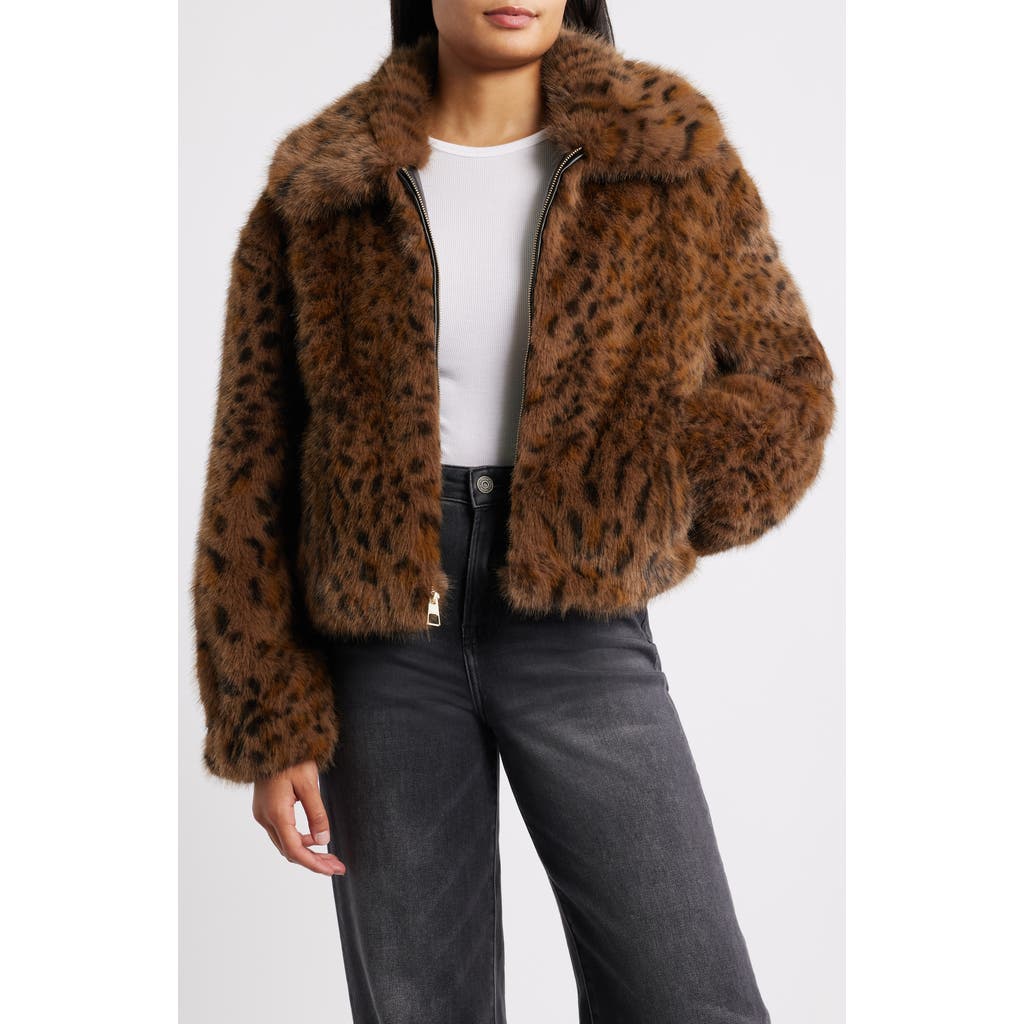 Bcbg Cropped Faux Fur Jacket In Brown