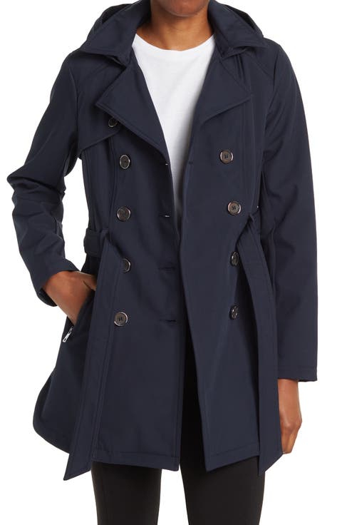 Water-Resistant Hooded Double-Breasted Trench Coat