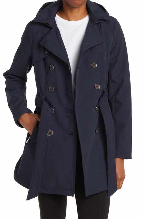 Sebby Water-Resistant Hooded Double-Breasted Trench Coat
