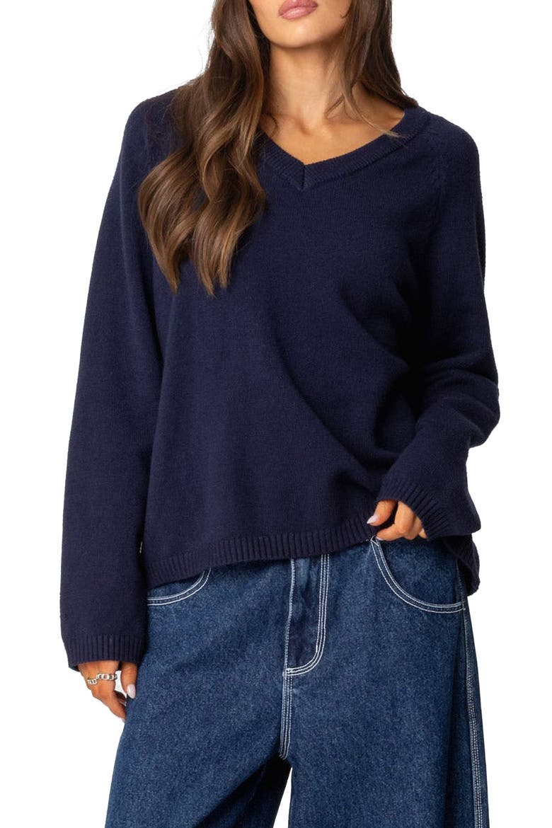 Martha Oversized V-Neck Sweater, Main, color, NAVY