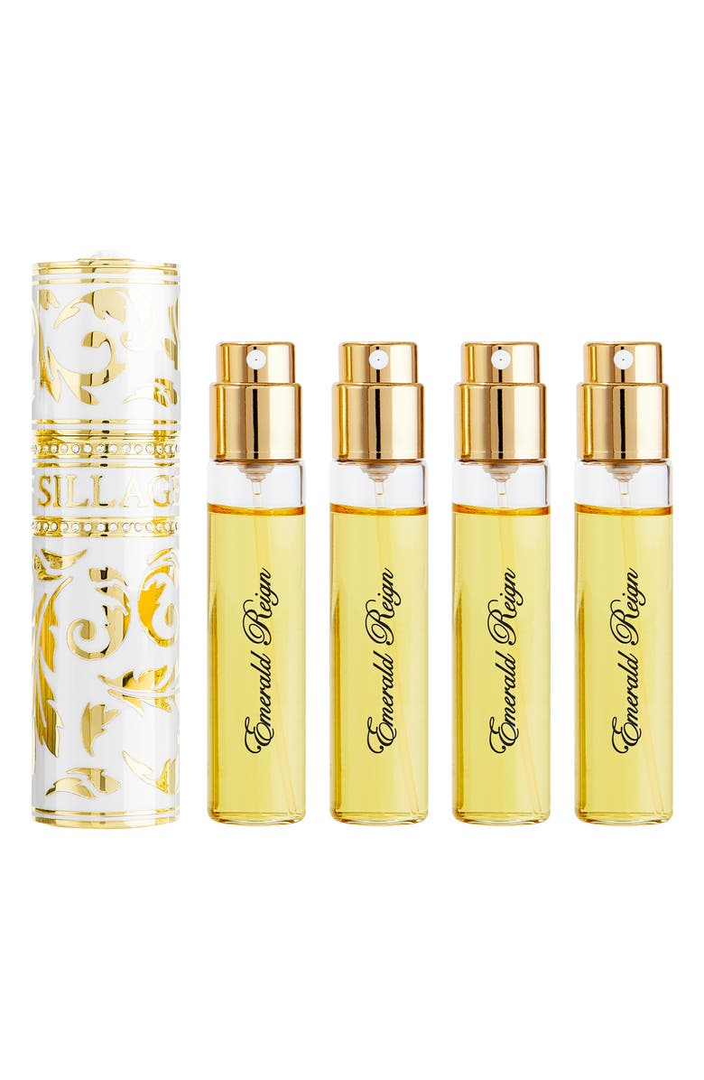 House of Sillage Blanche Or Emerald Reign Fragrance Travel Spray Set, Main, color, 