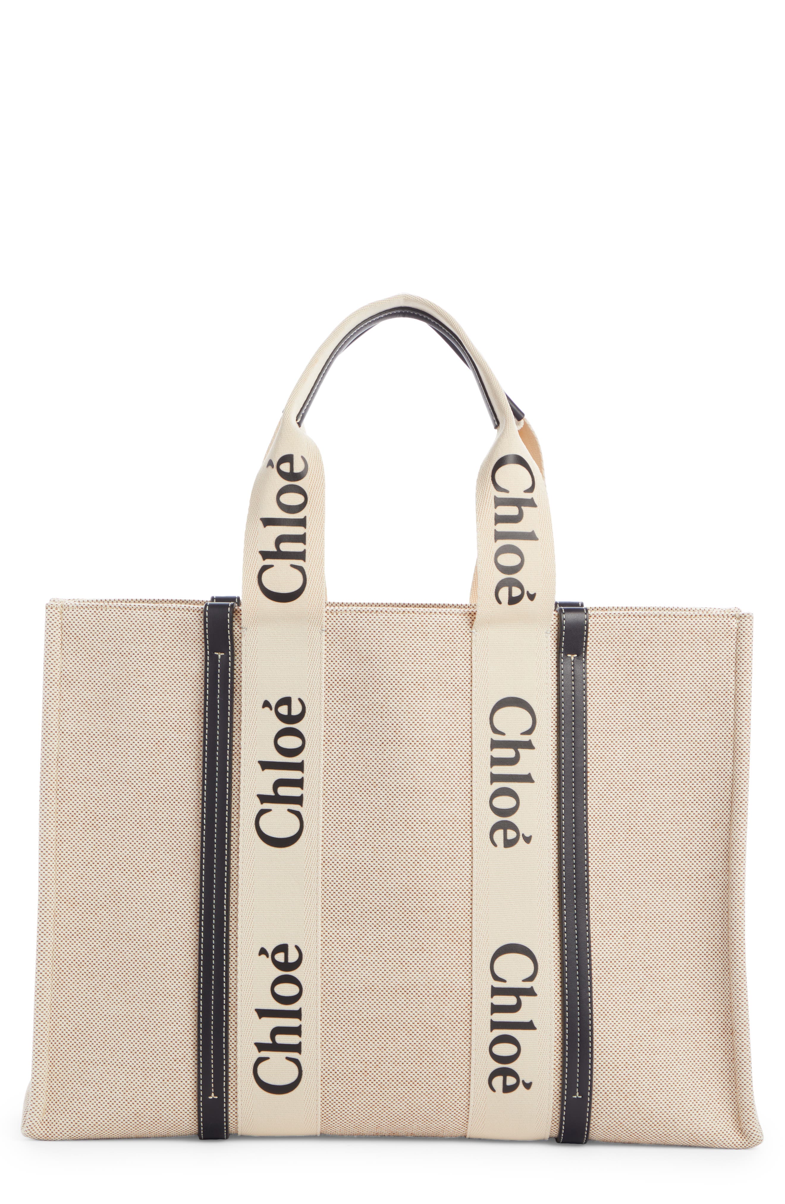 Chloé Large Woody Logo Strap Canvas Tote, Main, color, 