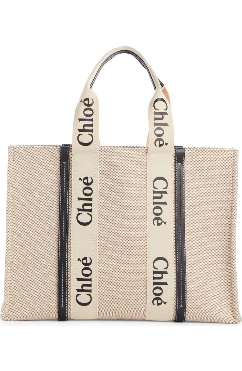 Chloé Large Woody Logo Strap Canvas Tote, Main, color,