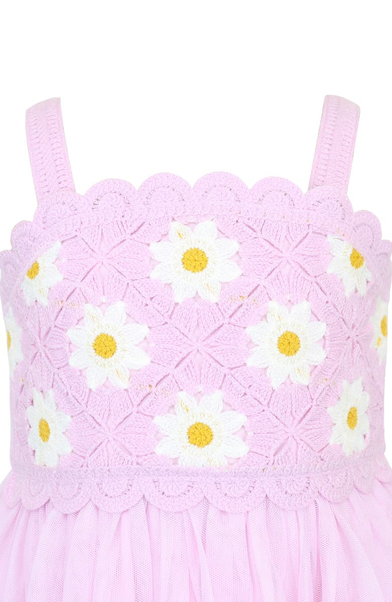 Zunie Kids' Flower Knit Bodice Tulle Skirt Dress, Alternate, color, Pink