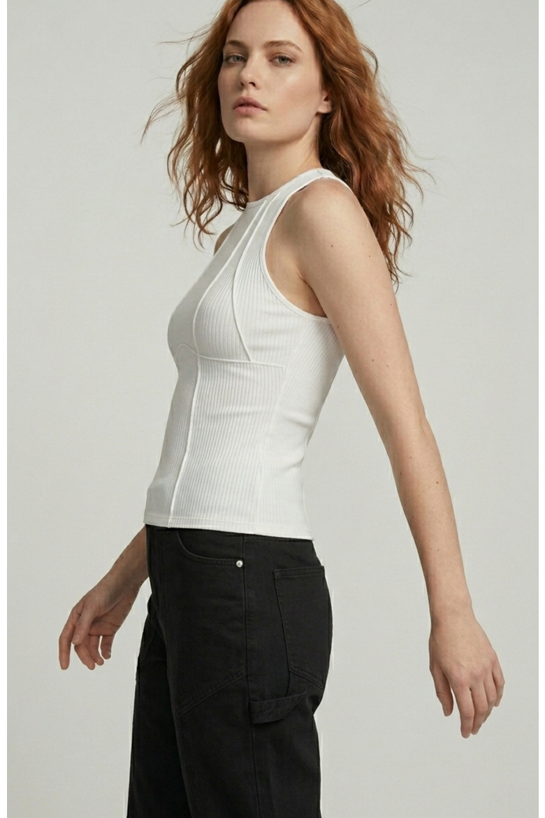 Callie Rib Halter Top with Seam Shaping, Alternate, color, White