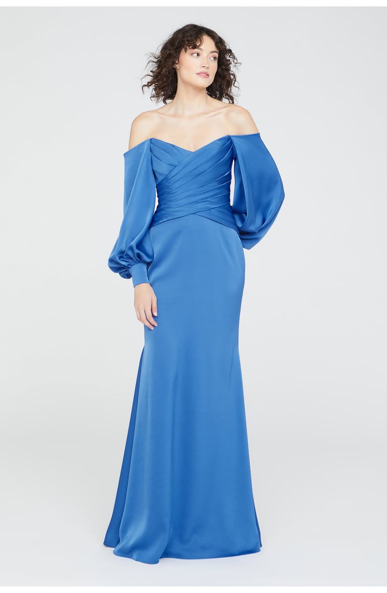 Theia Milenia Draped Sleeve Gown, Alternate, color, Cornflower Blue