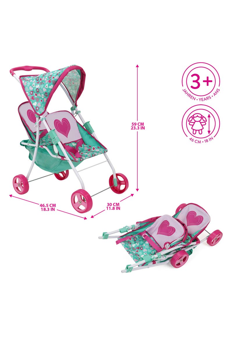 Tandem Twin Doll Heart Stroller, Alternate, color, Multicolored