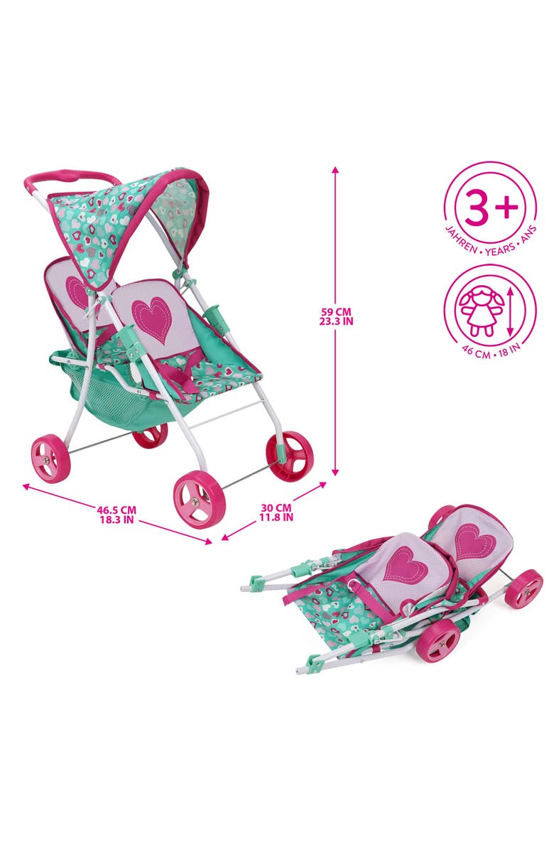 509 Crew Tandem Twin Doll Heart Stroller, Alternate, color, Multicolored