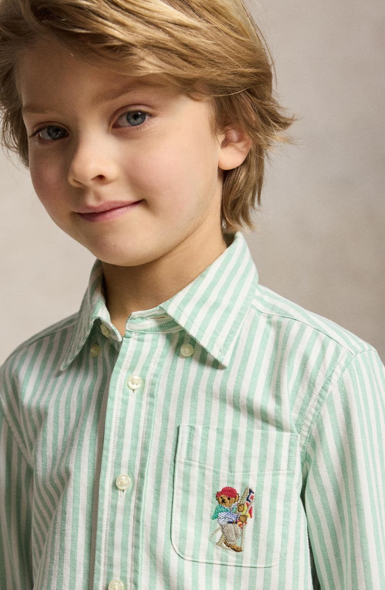 Polo Ralph Lauren Kids' Stripe Embroidered Cotton Oxford Button-Down Shirt, Alternate, color, Green White