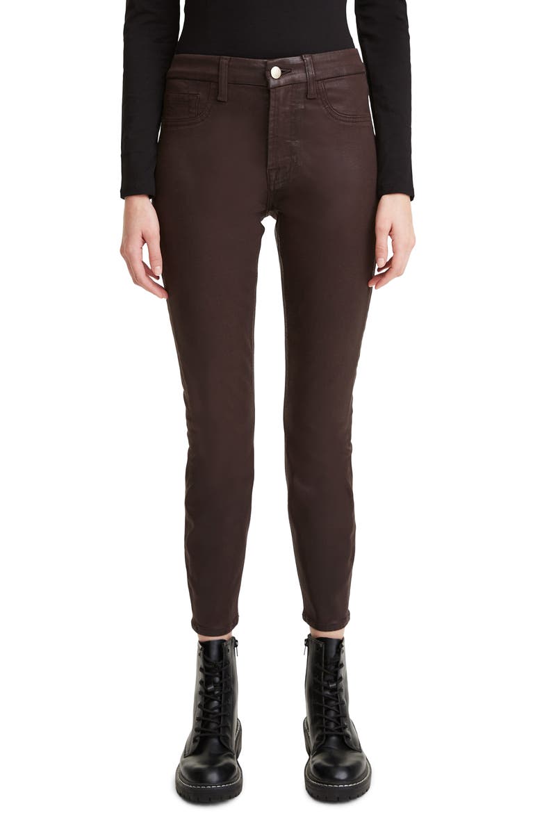 Coated Ankle Skinny Jeans, Main, color, CHOCOLATE