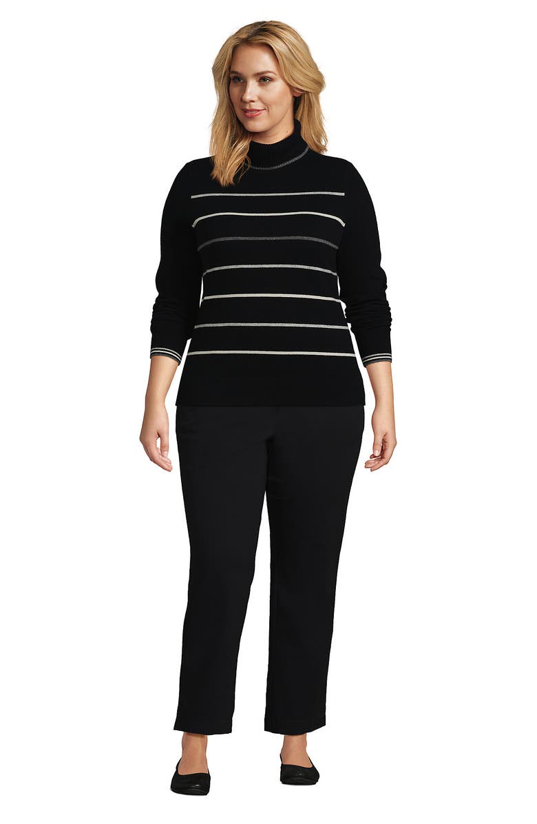 Lands' End Cashmere Turtleneck Sweater, Alternate, color, Black Heritage Stripe