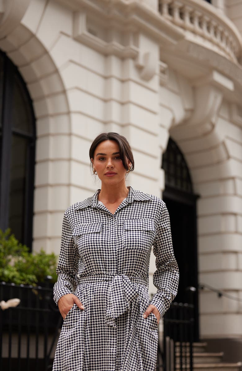 Brave+True Rossellini Houndstooth Check Long Sleeve Shirtdress, Alternate, color, Black Houndstooth