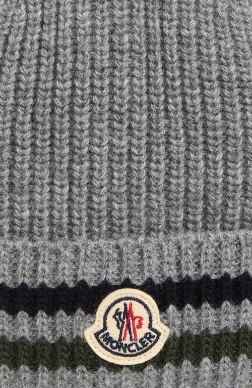 Moncler Kids' Logo Patch Stripe Virgin Wool Beanie In Gray