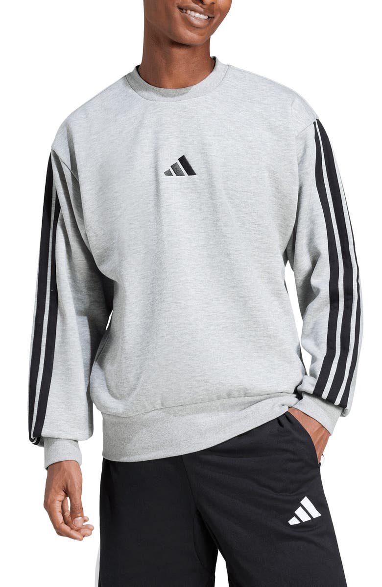 adidas Essential 3-Stripes Fleece Pullover, Main, color, Medium Grey Heather/ /